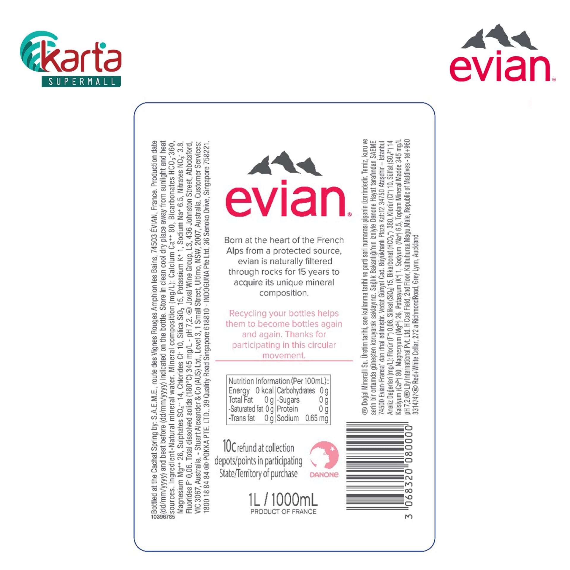 evian Natural Mineral Water 1L - Karta Supermall