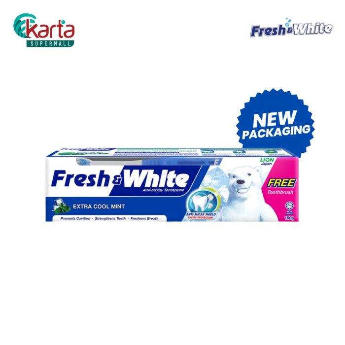 Fresh & White Toothpaste 160g (Fresh Cool Mint)  + Toothbrush Pack