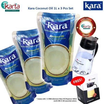 KARA Coconut Cooking Oil 1L Refill x 3 Packs