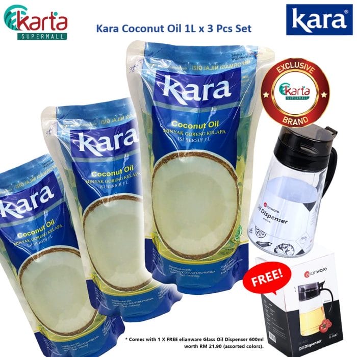 KARA Coconut Cooking Oil 1L Refill x 3 Packs