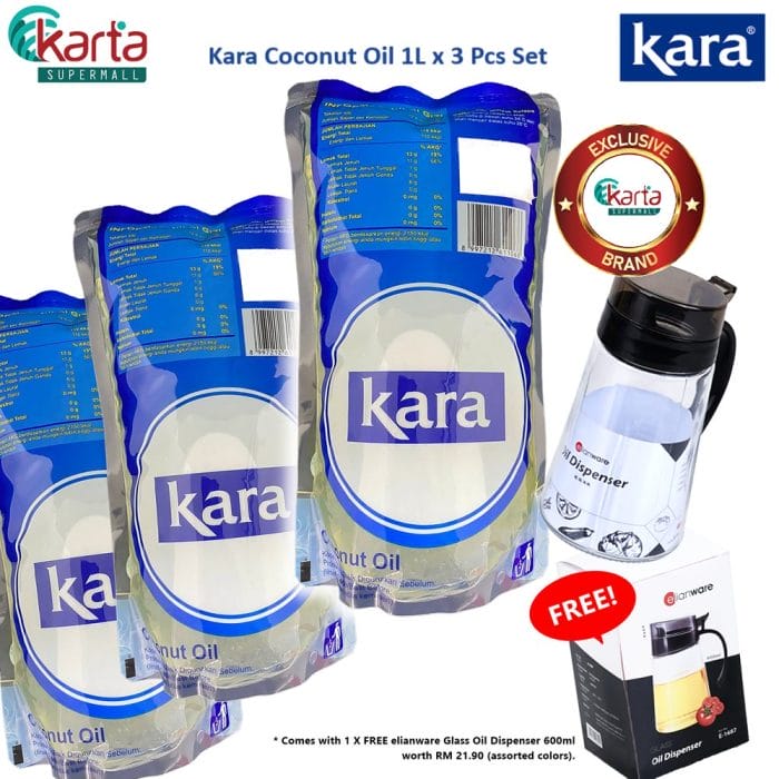 KARA Coconut Cooking Oil 1L Refill x 3 Packs