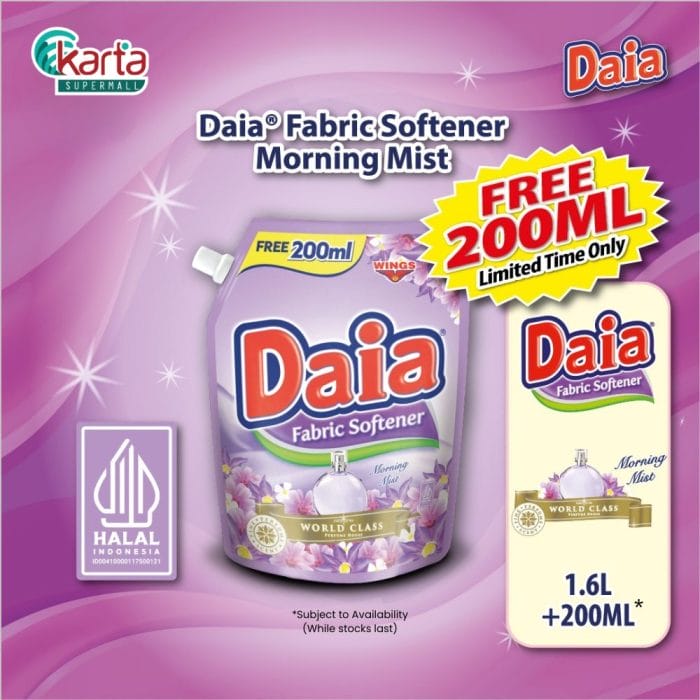 Daia Fabric Softener Morning Mist 1.6L + FREE 200ml Pouch