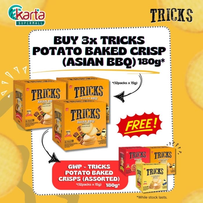 TRICKS Potato Baked Crisps (Asian BBQ) X 3 Boxes Combo (3 Boxes x 15g x 12 packs)