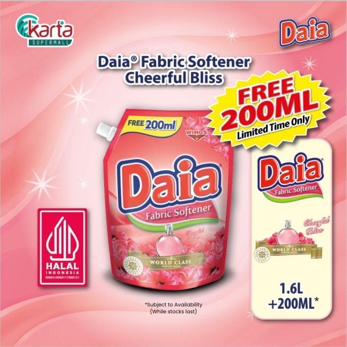 Daia Fabric Softener Cheerful Bliss 1.6L + FREE 200ml Pouch