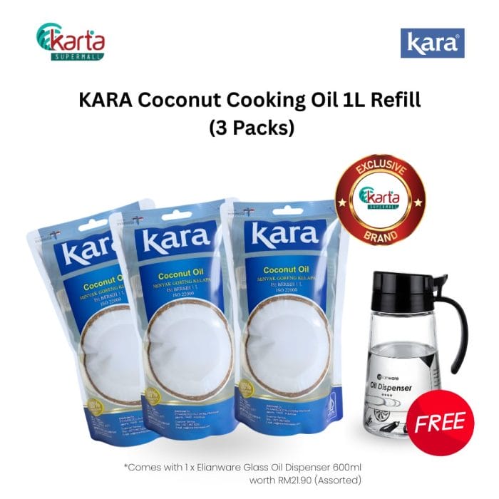 KARA Coconut Cooking Oil 1L Refill x 3 Packs